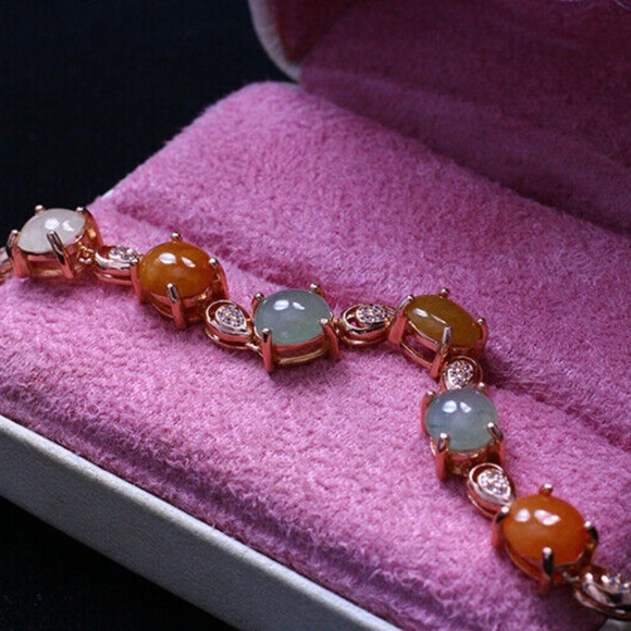 100% natural 14ct grade A icy orange green jade jadeite bracelet silver 925 - Picture 1 of 3